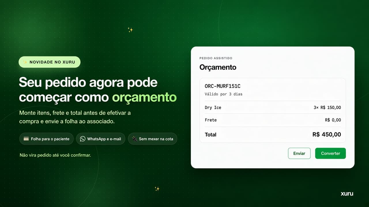 Arte Xuru: orçamento antes do pedido, com folha ORC, validade e envio ao associado