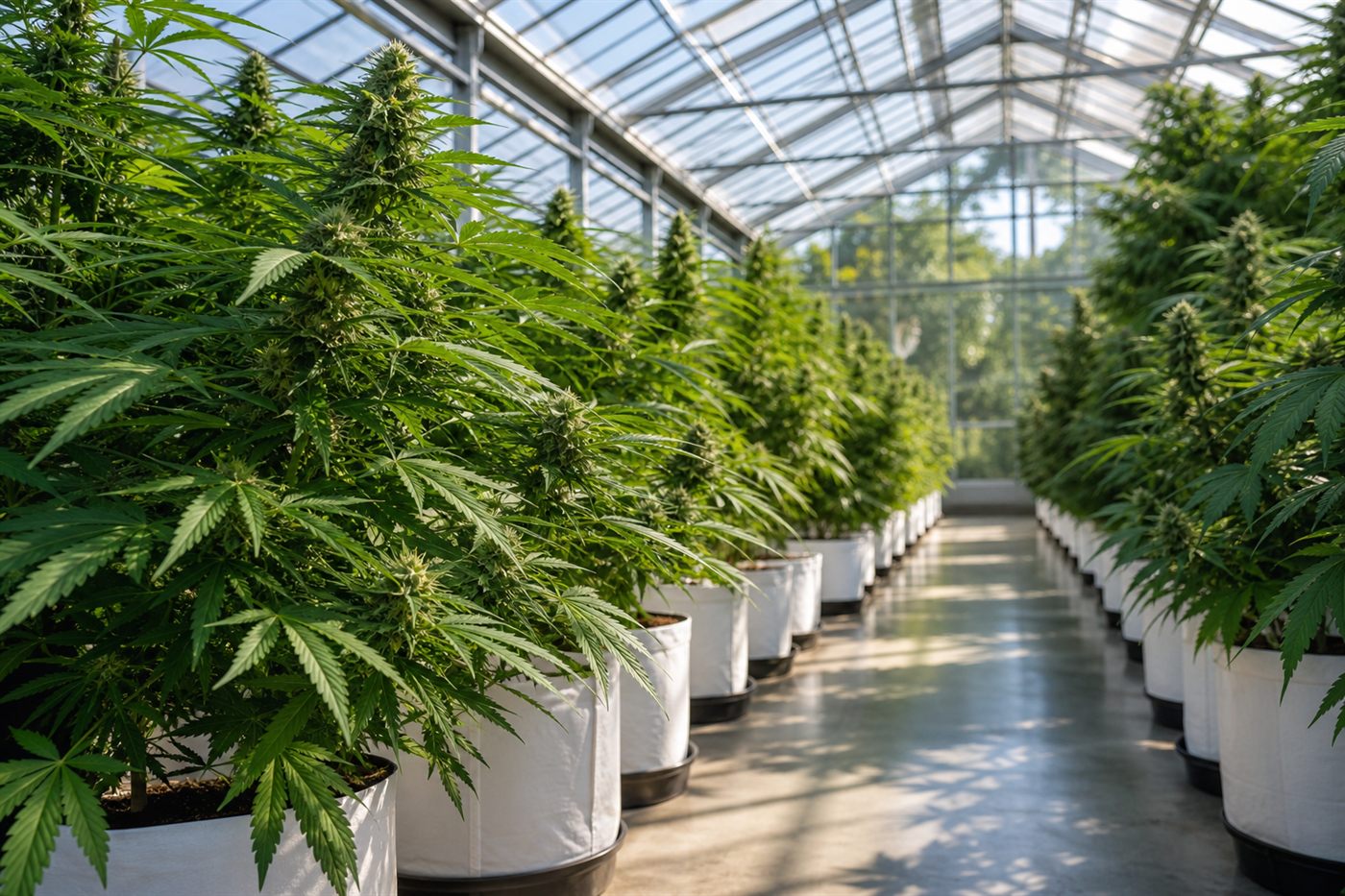 Cultivo profissional de cannabis medicinal em estufa cuidada